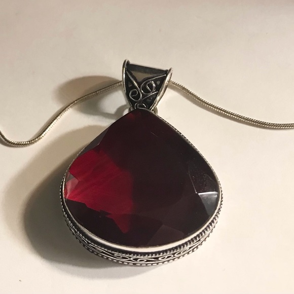 Garnet Stamped 925 Sterling Silver Necklace